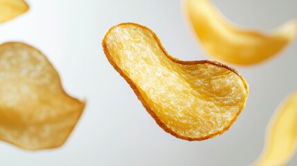 Close-up of Floating Potato Chips in Air