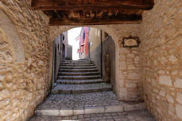 A road between the old houses of Sepino, a village in Molise, Italy.