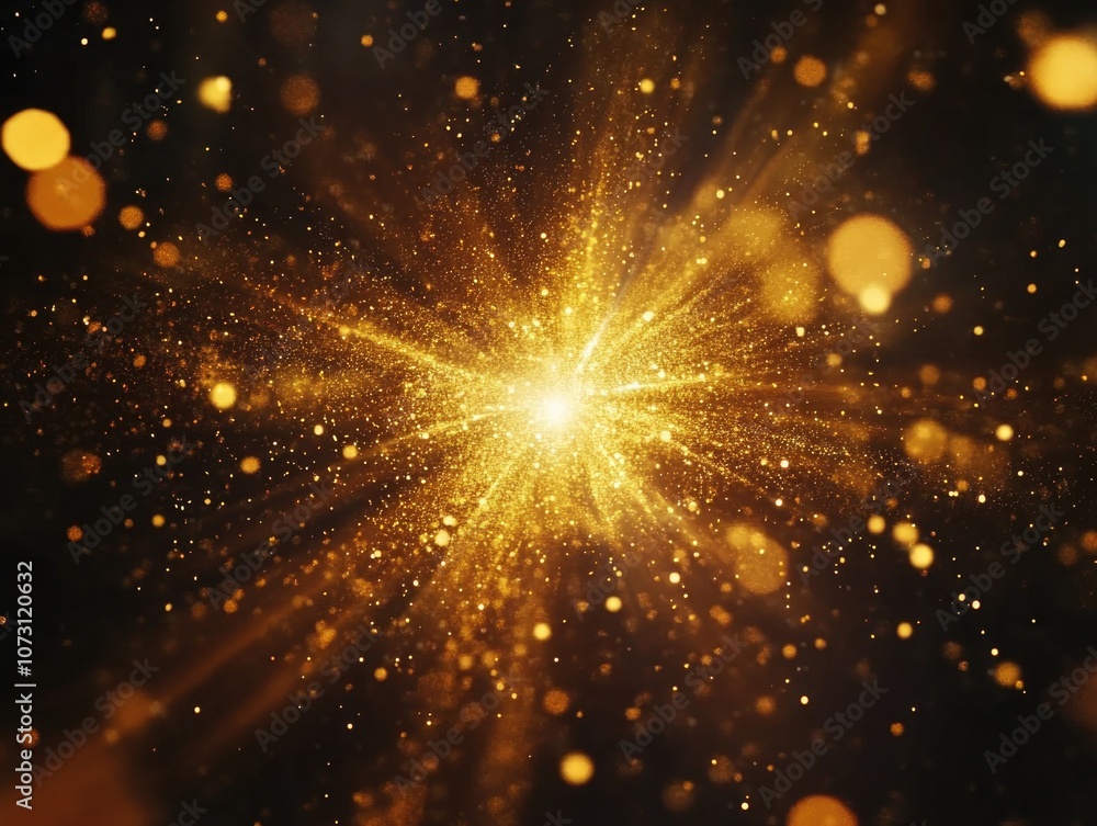 Poster a close-up of radiant golden bokeh with sparkling particles.