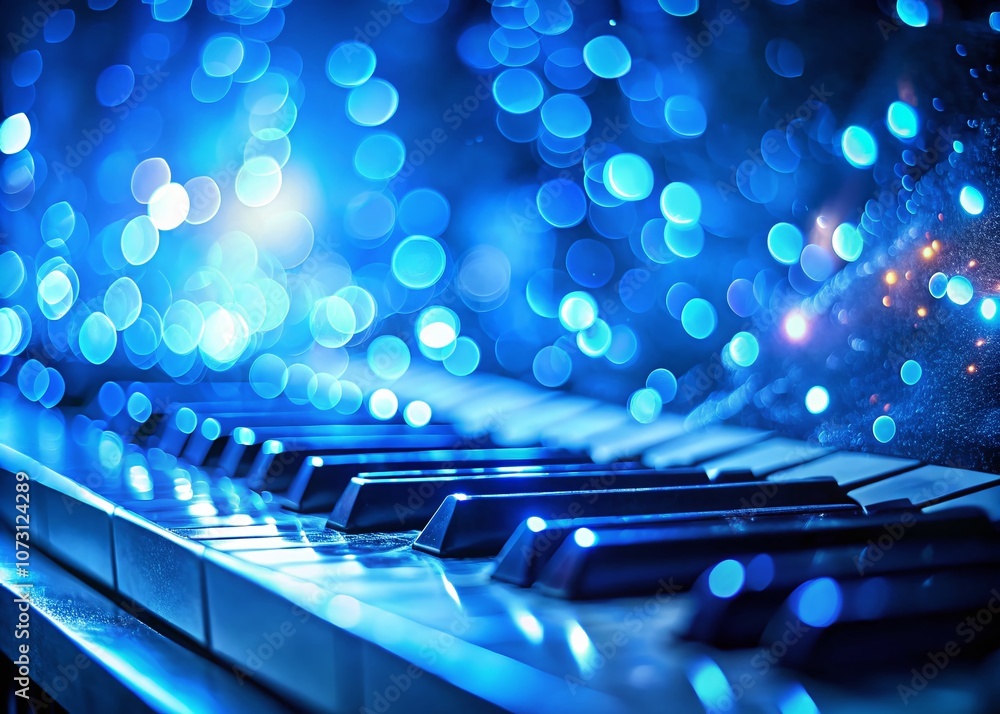 Poster surreal blue toned keyboard with shallow depth of field capturing ethereal essence of technology and