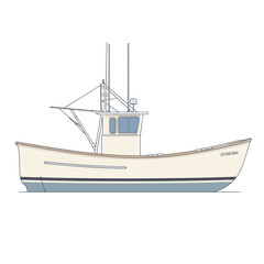 Fishing Boat Illustration - Side View