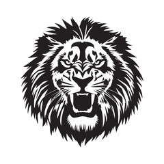 A silhouette angry & attacking face of a lion On white background