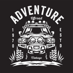 Vintage illustration of offroad adventure car logo
