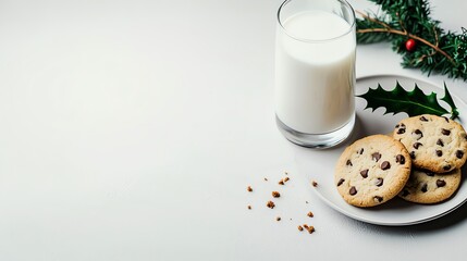 Create a festive christmas dessert table with milk and cookies for santa