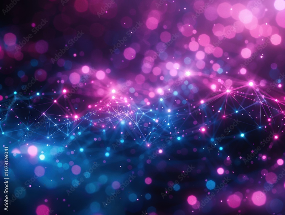 Poster abstract digital background with glowing lines and dots. ai.
