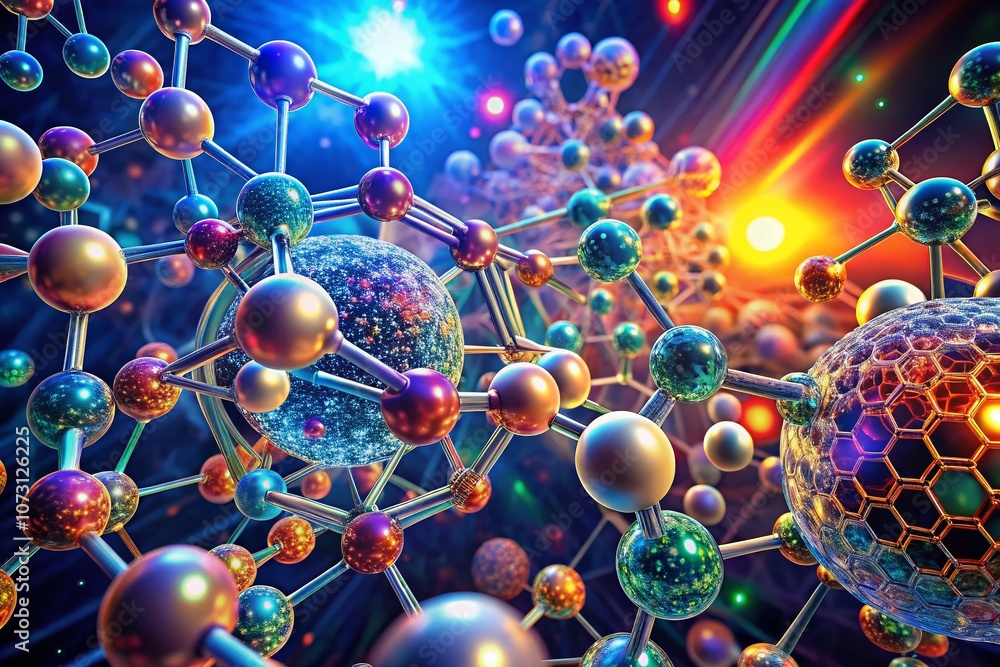 Poster surreal representation of molecular engineering techniques for next-generation materials and dynamic
