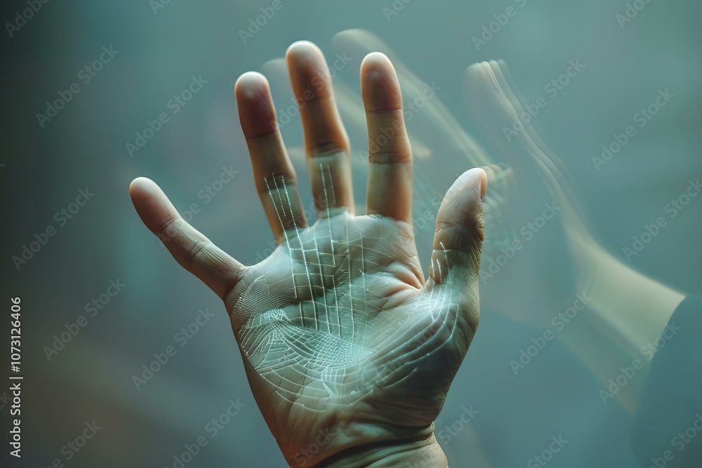 Poster hand with a digital network pattern symbolizing connection in the modern world