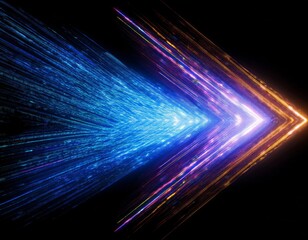 Dynamic light trails forming an arrow shape against black background