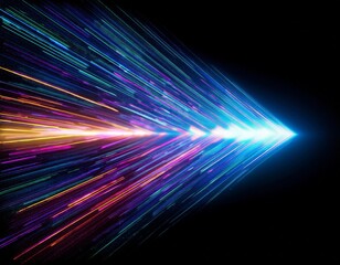 Dynamic light trails forming an arrow shape against black background