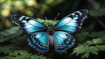 Blue butterfly on a leaf