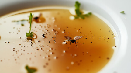 Fly insect fall in the soup plate