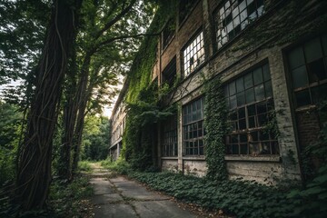 Urban Exploration of an Abandoned Tech Facility Showcasing the Concept of Evil Artificial Intelligence with Dark, Ominous Visuals and Futuristic Elements in a Dystopian Setting