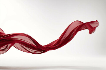 a flowing red fabric gently swaying in the wind on a clean white background