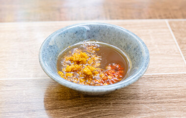 Mam me. Tamarind fish sauce. Dipping sauce for Bun Mam noodles soup. Dipping sauce mixed with Tamarind fish sauce and lemongrass, chili. 