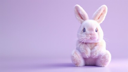 Obraz premium A fluffy white bunny on a light purple background.