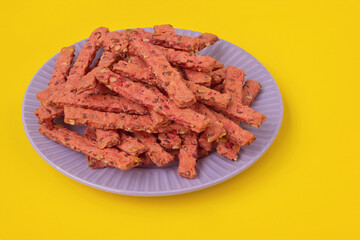Homemade cookies with vegetable and seed filling on a plate