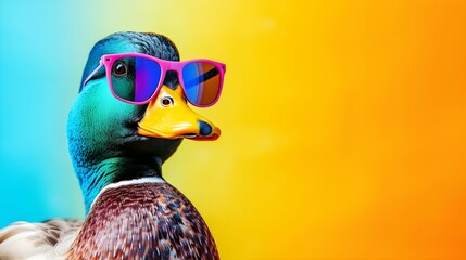 duck on a colorful gradient background, vector art, digital art, faceted, minimal, abstract, panorama background. 