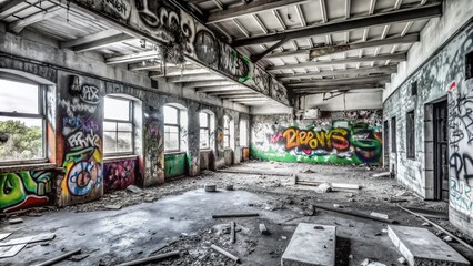 Fototapeta premium Urban Exploration Photography of Abandoned Buildings with Graffiti and Urban Decay Themes in a Captivating Atmosphere for Art and Photography Lovers