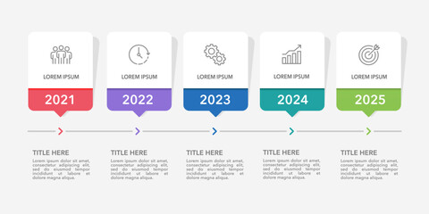 Infographic timeline of 5 important historical business events to success. Business presentation, Plan, Report, Data and Strategy. Vector illustration.