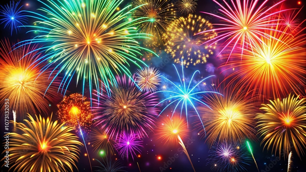 Poster vibrant abstract firework background with colorful bursts and free space for your creative projects