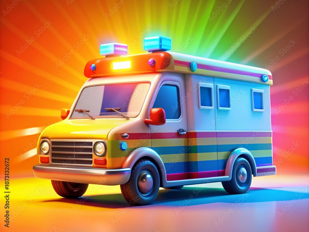 Poster vibrant cartoon 3d ambulance car with siren in action, perfect for animated scenes and child-friendl