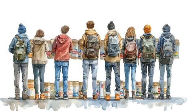 A diverse group of individuals come together to pack food items at a local food bank, sharing smiles and working diligently to assist the community during challenging times