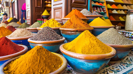 A variety of spices on the Morocco market
