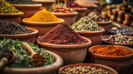 A variety of spices on the Morocco market