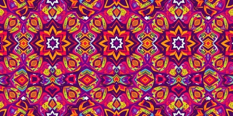 Vibrant seamless geometric design with bright colors and intricate patterns, seamless