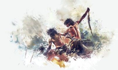 In a vivid watercolor illustration, Cain confronts Abel in a moment of intense emotion, highlighting jealousy and the consequences of their actions rooted in a biblical tale