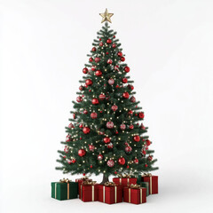 Christmas Tree with Red and Gold Decorations, Festive and Cheerful Holiday Celebration