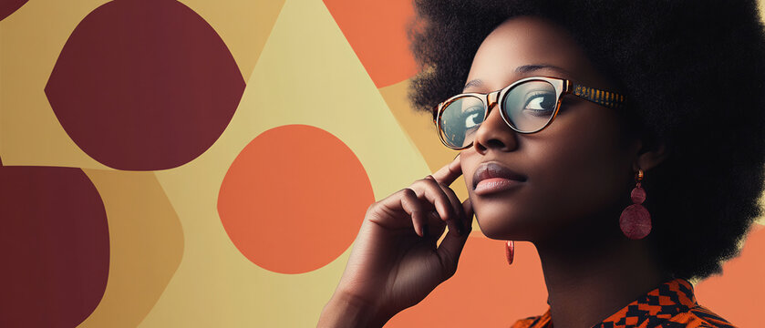 Stylish Woman with Glasses and Earrings Posing Against Abstract Background, Stylish Woman with Glasses and Earrings Posing Against Abstract