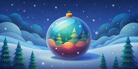 Fototapeta premium Grainy Snowy Landscape with Tree and Festive Ornament 