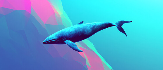 Fototapeta premium Blue Whale Swimming Through Abstract Ocean Landscape
