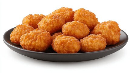 Delicious golden breaded chicken nuggets served on a black plate