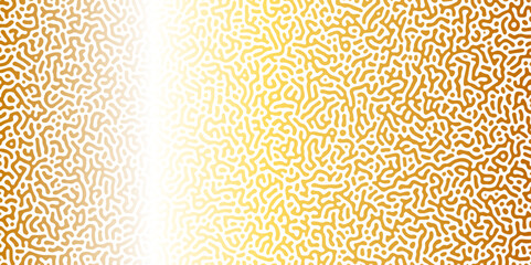 Abstract Reaction-diffusion Turing pattern natural texture golden gradient color scheme. Linear design with biological algorithm psychedelic background. Reaction-diffusion or truing patter