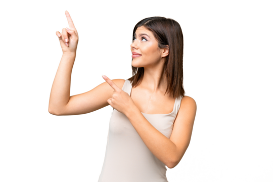 Young Russian woman over isolated chroma key background pointing with the index finger a great idea