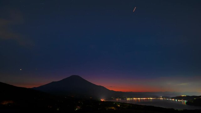 (SDR 709 10bit 4:2:2) - 4K Time Lapse Mt. Fuji and Lake Yamanaka with Starry Sky in the Magic Hour in Japan. 20mm Lens. - C4K, 4096 x 2304, ProRes, HQ