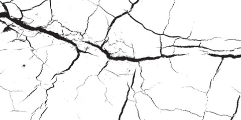 Earth cracks texture on isolated vector background. cracked ground, ground distress texture, damage texture. black and white vintage of cracked concrete scribble effect.