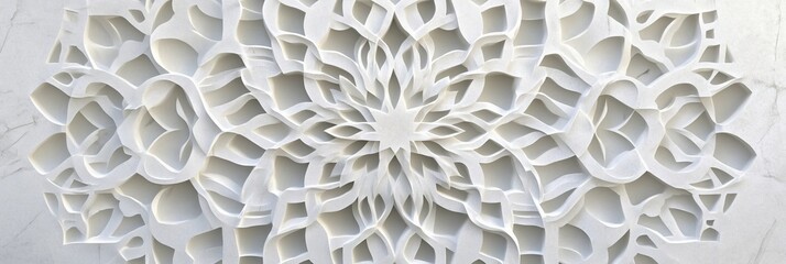 White Marble Background, Islamic Geometric Arabesque Pattern Seamless Texture, 3D Illustration