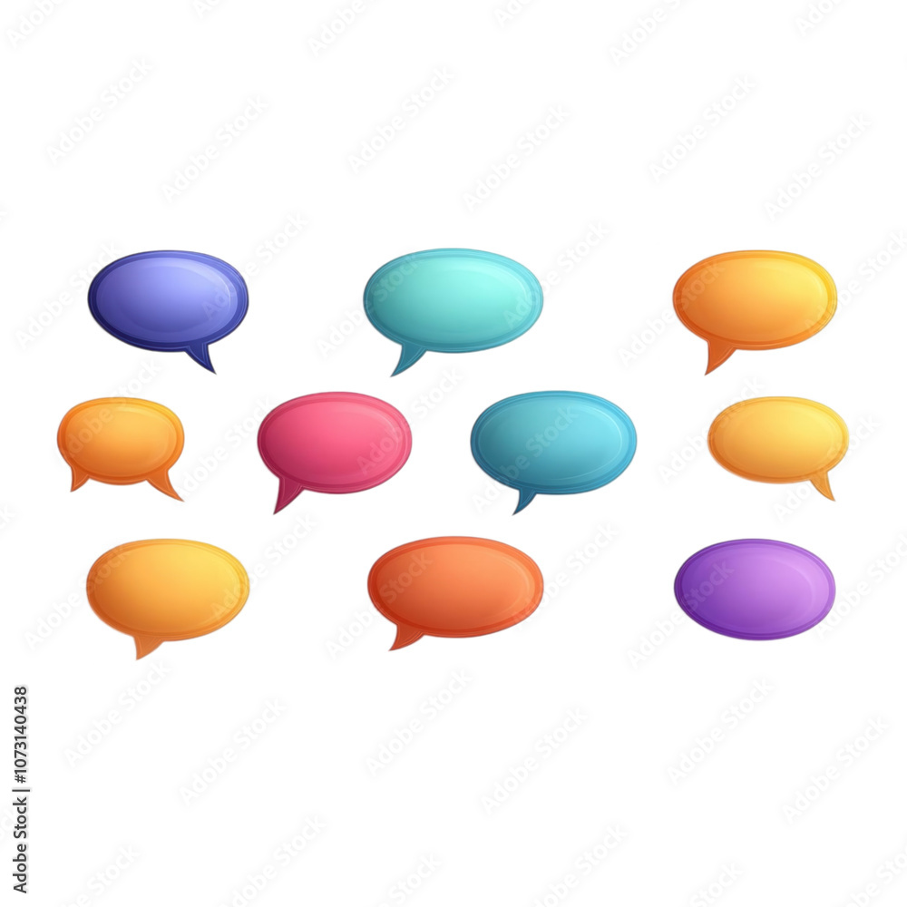 Poster a collection of colorful speech bubbles showcasing various shapes and sizes, ideal for conveying dia