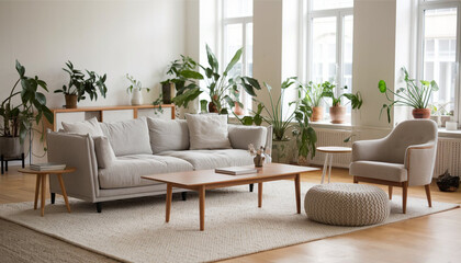 Elegant Scandinavian Living Room Cozy Minimalist Design with Natural Materials and Neutral Tones