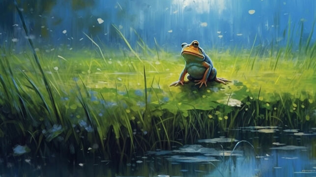 A tree frog happy on a rainy day