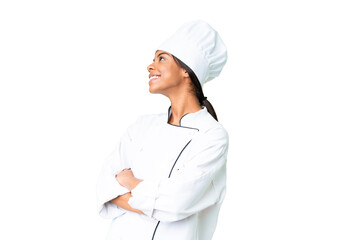 Young African American chef over isolated chroma key background happy and smiling