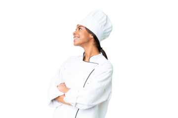 Young African American chef over isolated chroma key background happy and smiling