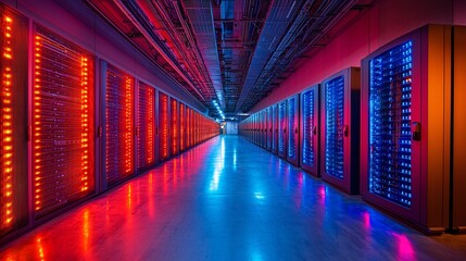 Futuristic Data Center with AI Servers Powering Cloud Computing Services