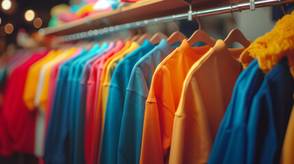 Obraz premium Vibrant Fashion Garments on a Clothing Rack in the Shop
