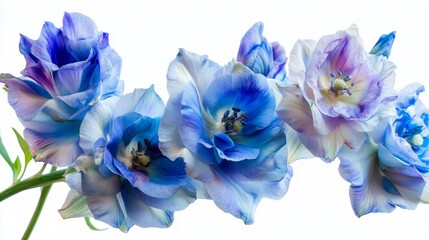 Vibrant blue lisianthus flowers in full bloom on a white background