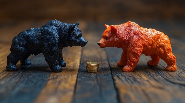 Bull and bear preparing for a financial race