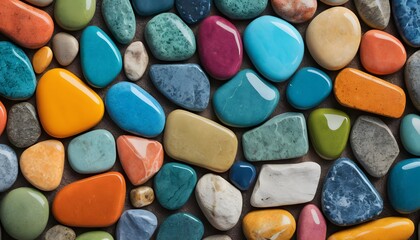 Stone background, agate stones of various colors and sizes, like stones on the beach, smooth and round